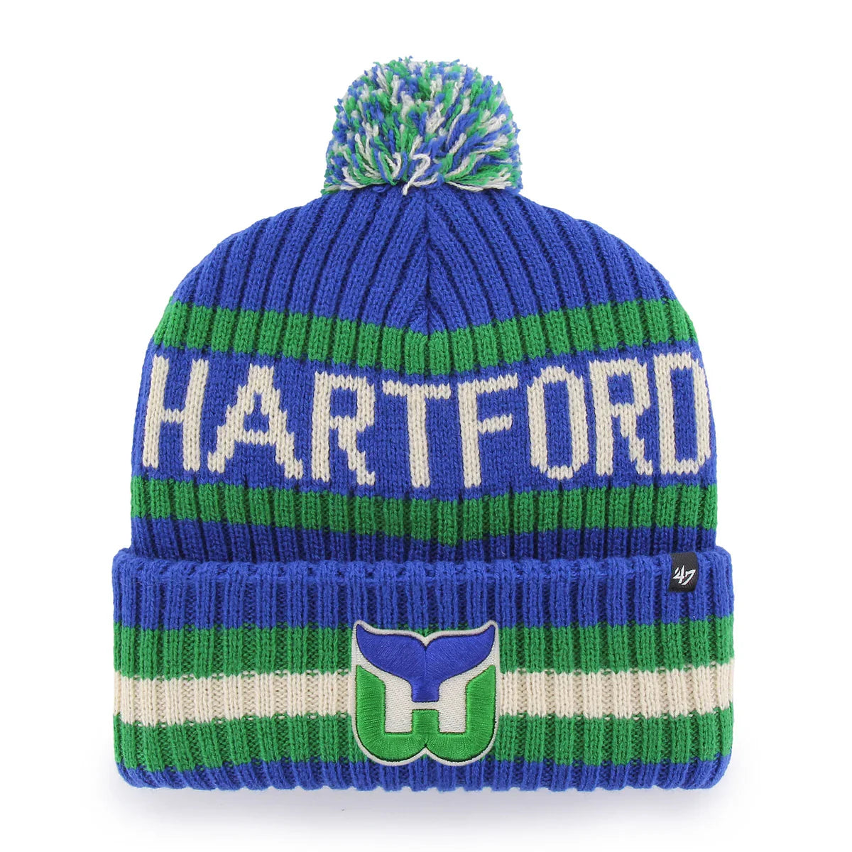 Hartford Whalers NHL 47 Brand Men's Royal Blue Vintage Bering Cuff Pom Knit