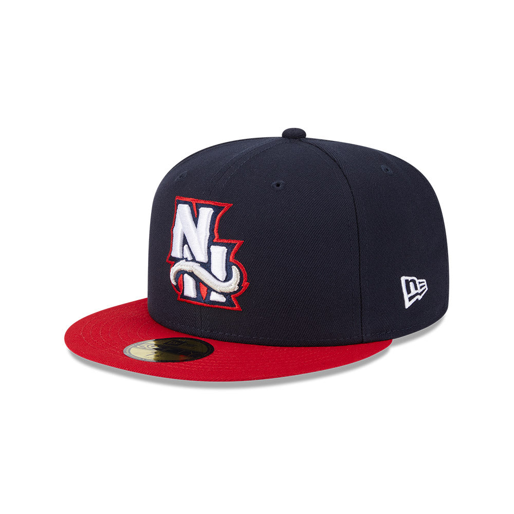 Casquette New Era 59Fifty Fitted Authentic Collection des New Hampshire Fisher Cats de la MiLB, bleu marine/rouge, pour homme.