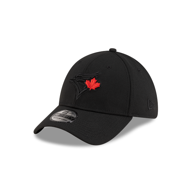 Toronto Blue Jays MLB New Era Men's Black Red Leaf 39Thirty Team Classic Stretch Fit Hat