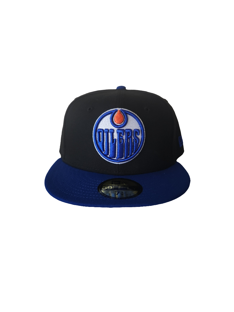 Edmonton Oilers NHL New Era Men's Black Royal Two Tone 59Fifty Fitted Hat
