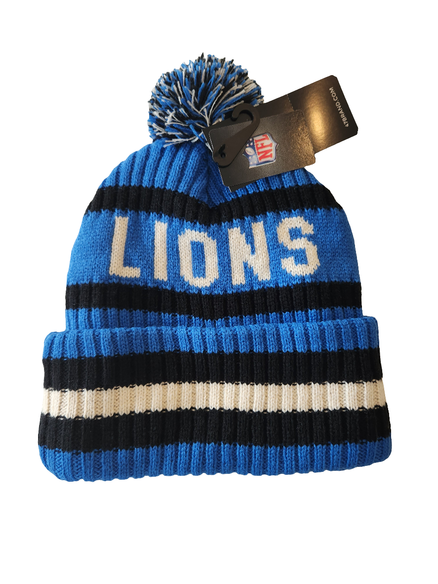 Detroit Lions NFL 47 Brand Men's Blue/Black Bering Cuff Pom Knit