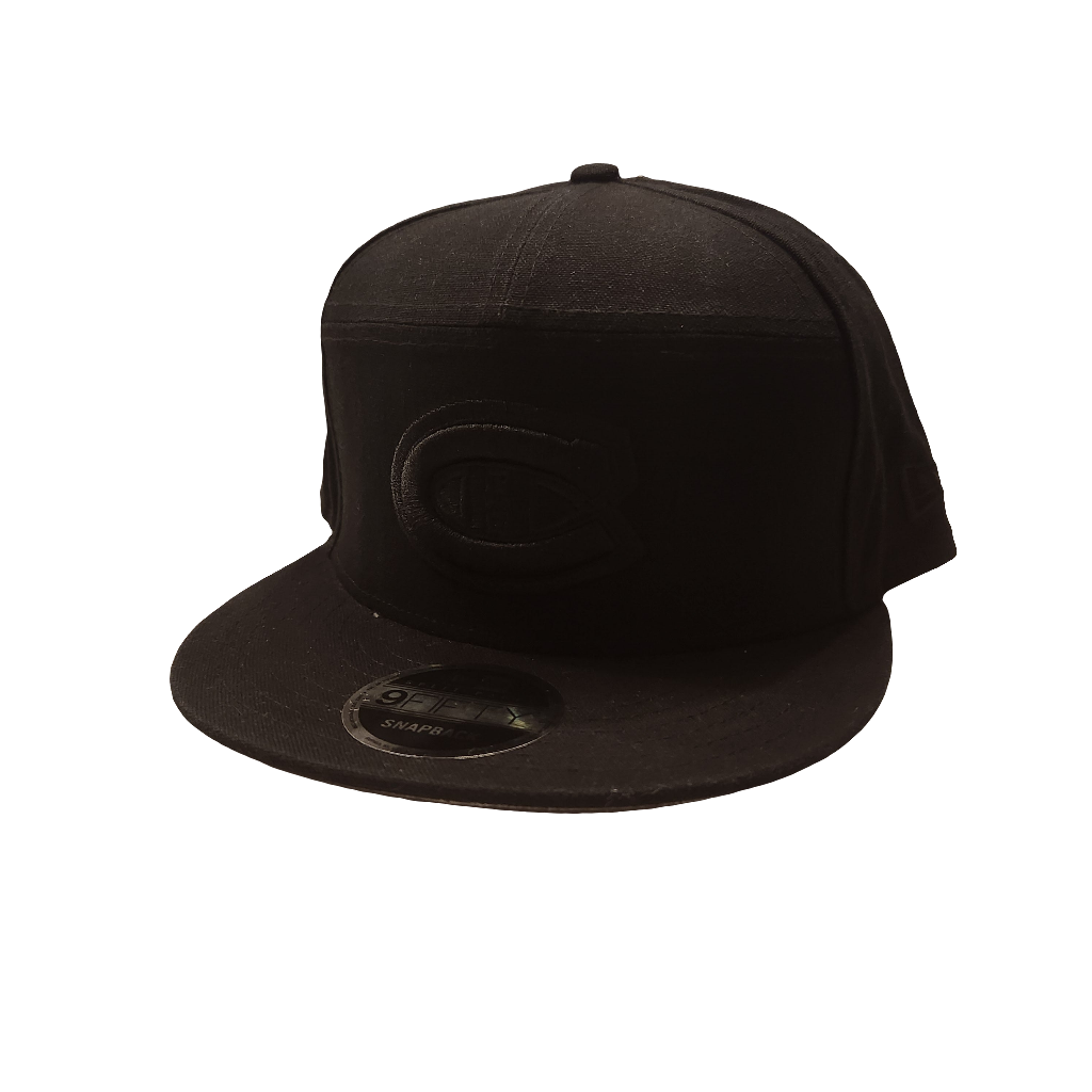 Montreal Canadiens NHL New Era Men's Black on Black 9Fifty Split Panel Cotton Canvas Snapback