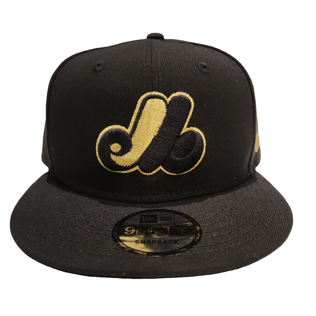 Expos de Montréal MLB New Era pour hommes, noir/or 9Fifty Cooperstown Snapback