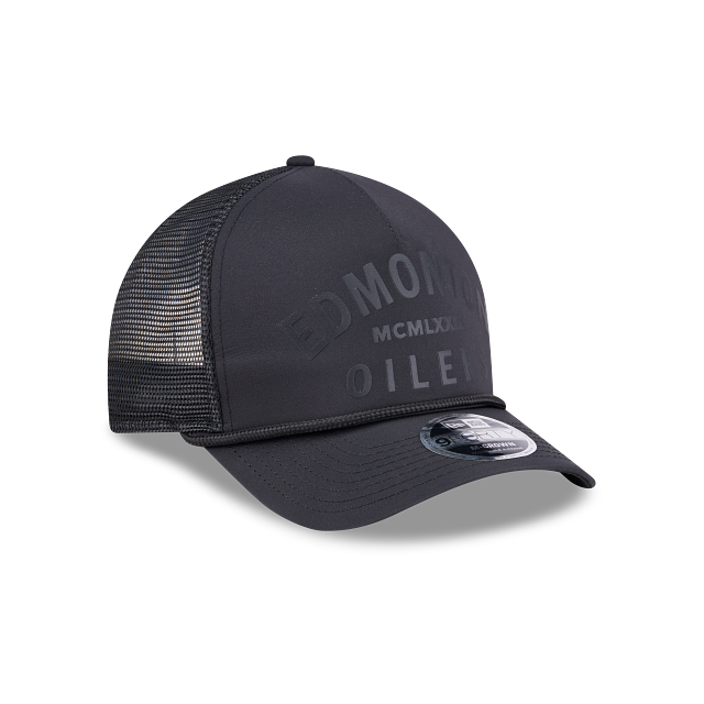 Edmonton Oilers NHL New Era Men's Black 9FORTY M-Crown A-Frame Minimalist Trucker Hat