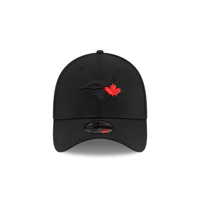Toronto Blue Jays MLB New Era Men's Black Red Leaf 39Thirty Team Classic Stretch Fit Hat