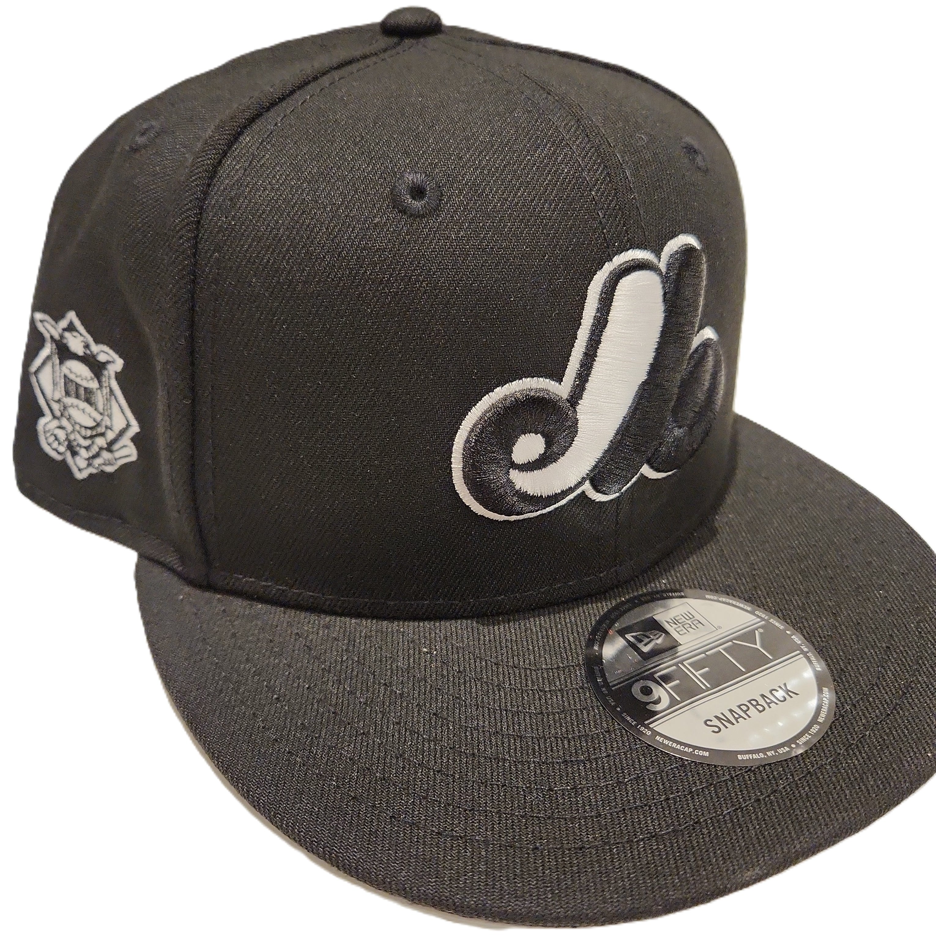 Expos de Montréal MLB New Era pour hommes, noir/blanc, 9Fifty Cooperstown National League Patch Snapback