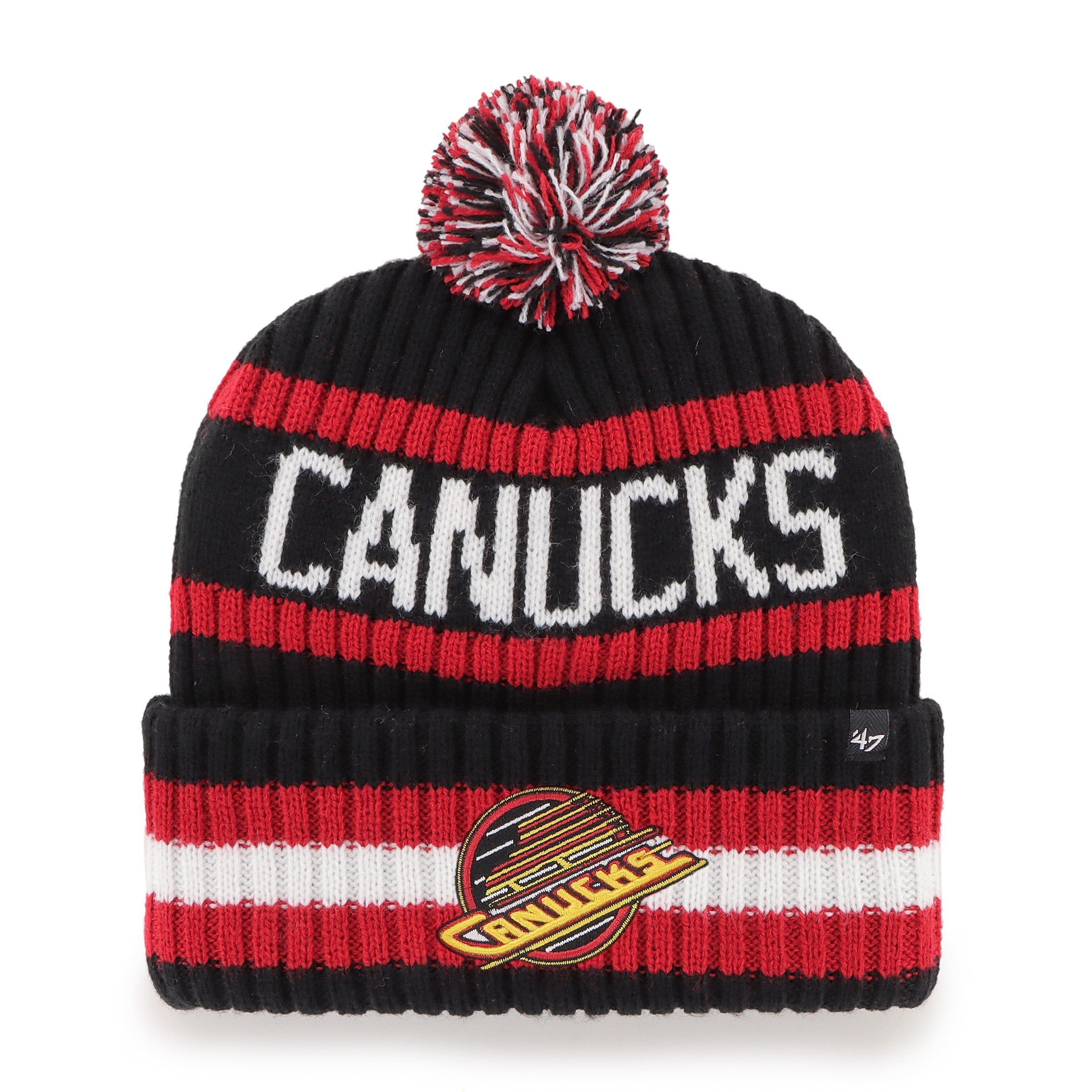 Vancouver Canucks NHL 47 Brand Men's Black/Red Bering Cuff Pom Knit