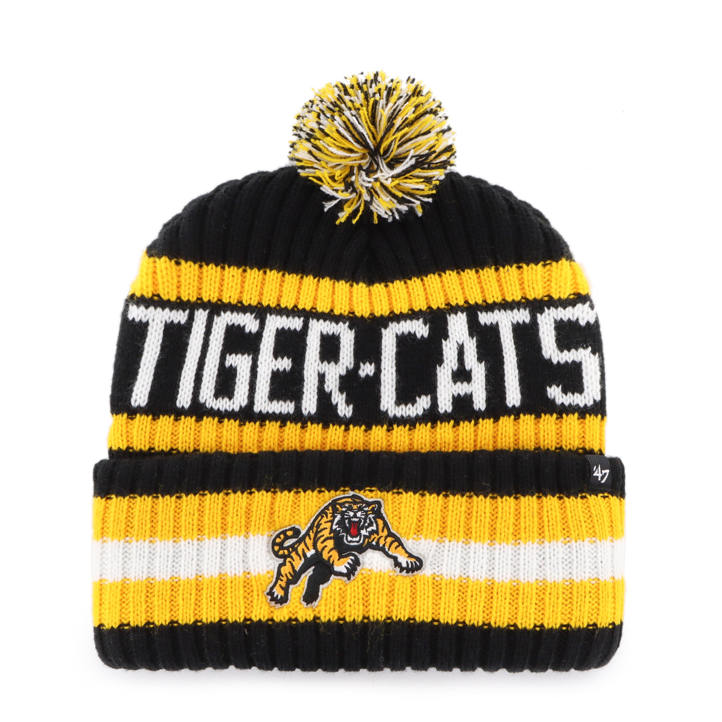 Hamilton Tiger-Cats CFL 47 Brand Men's Black/Yellow Bering Cuff Pom Knit