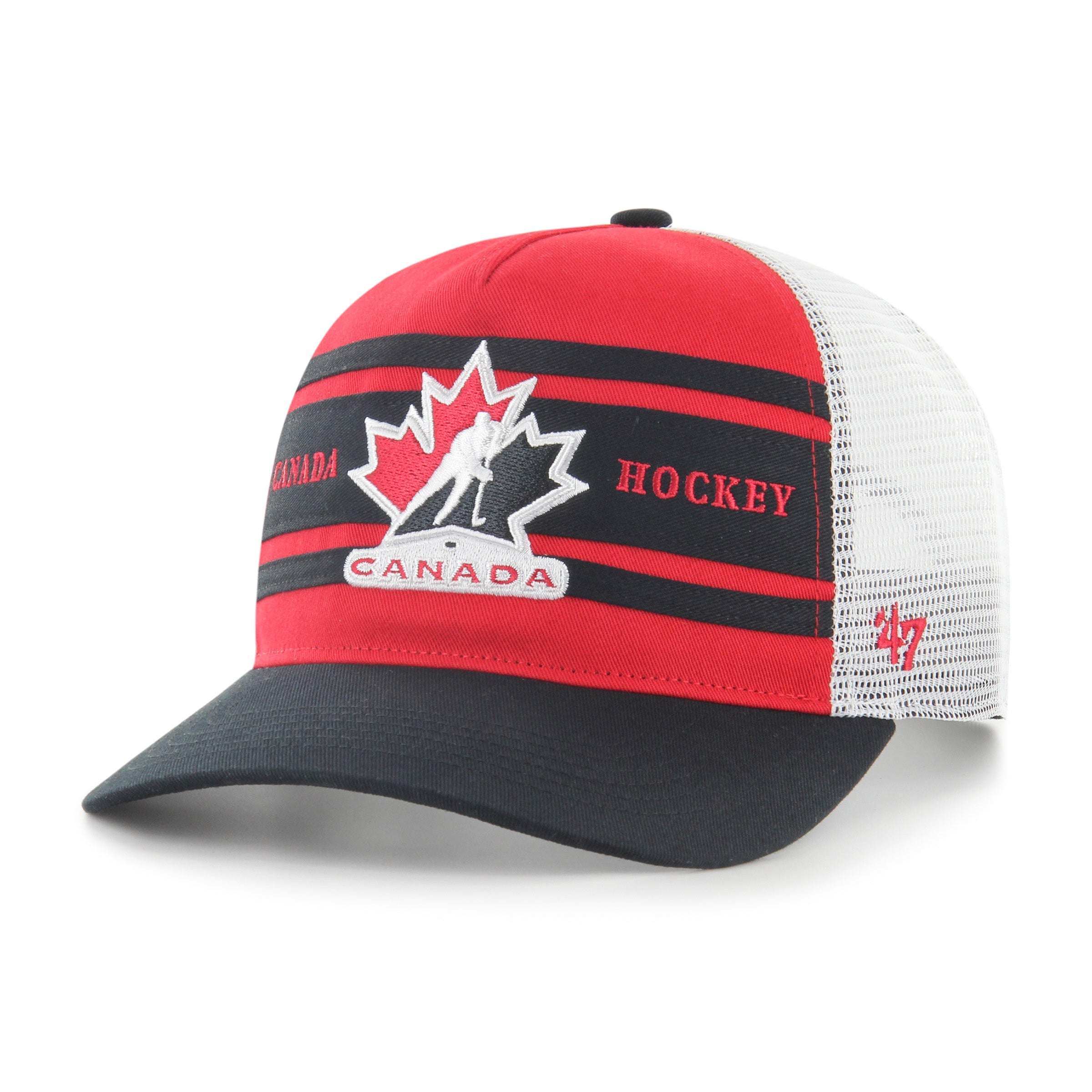 Hockey Canada IIHF 47 Brand Men's Red/Black Super Stripe Hitch Trucker Hat