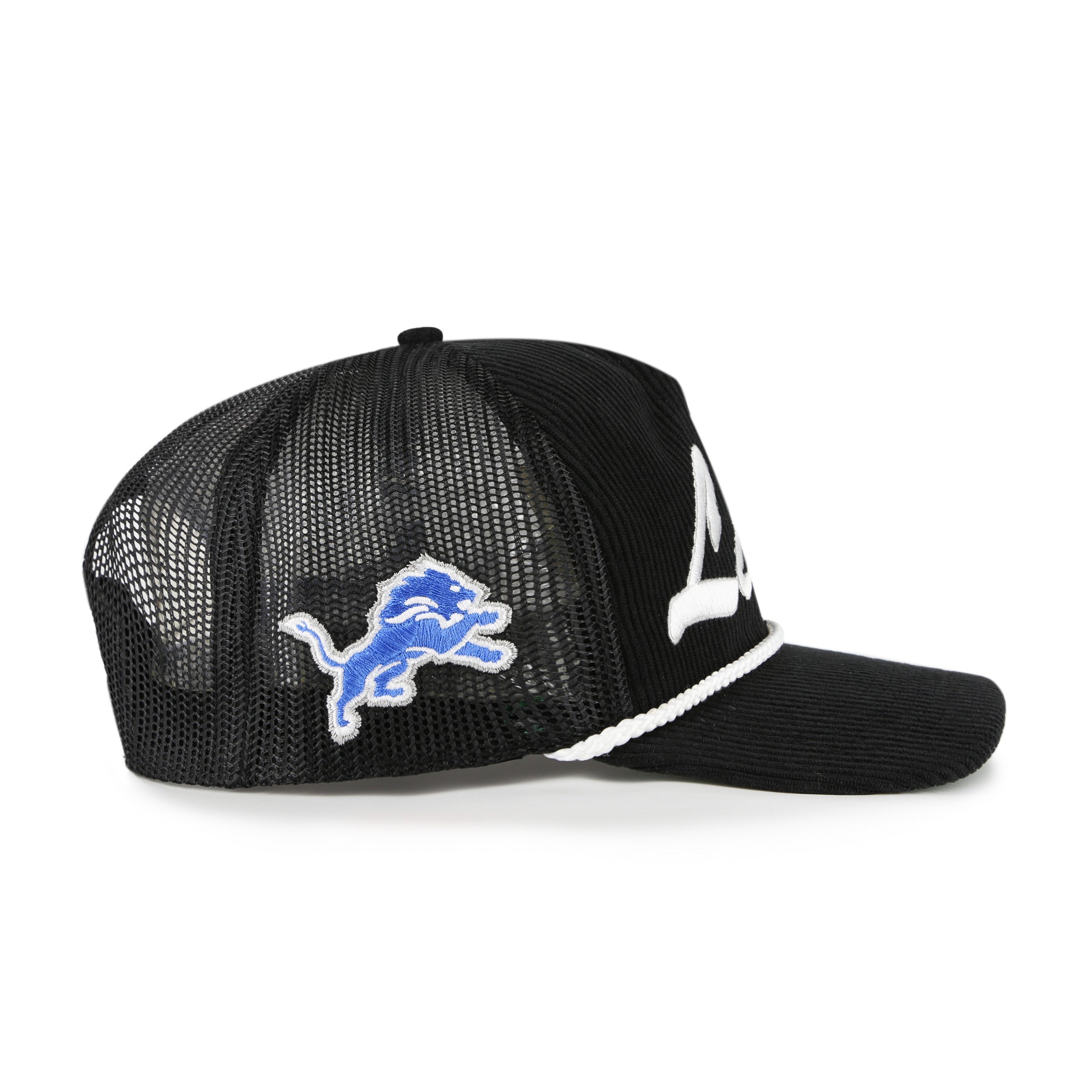 Detroit Lions NFL 47 Brand Men's Black Double Header Mesh Hitch Snapback