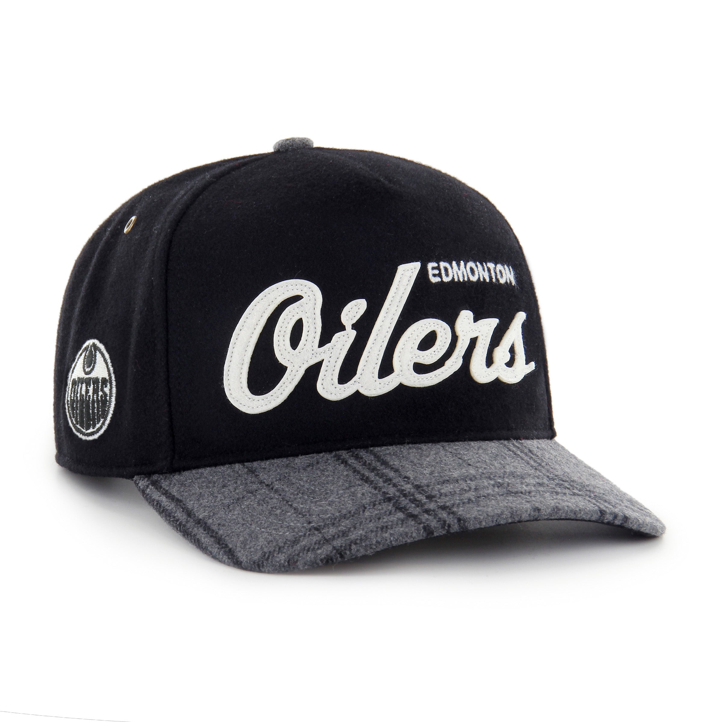Edmonton Oilers NHL 47 Brand Men's Black Windowpane Plaid Hitch Snapback Hat