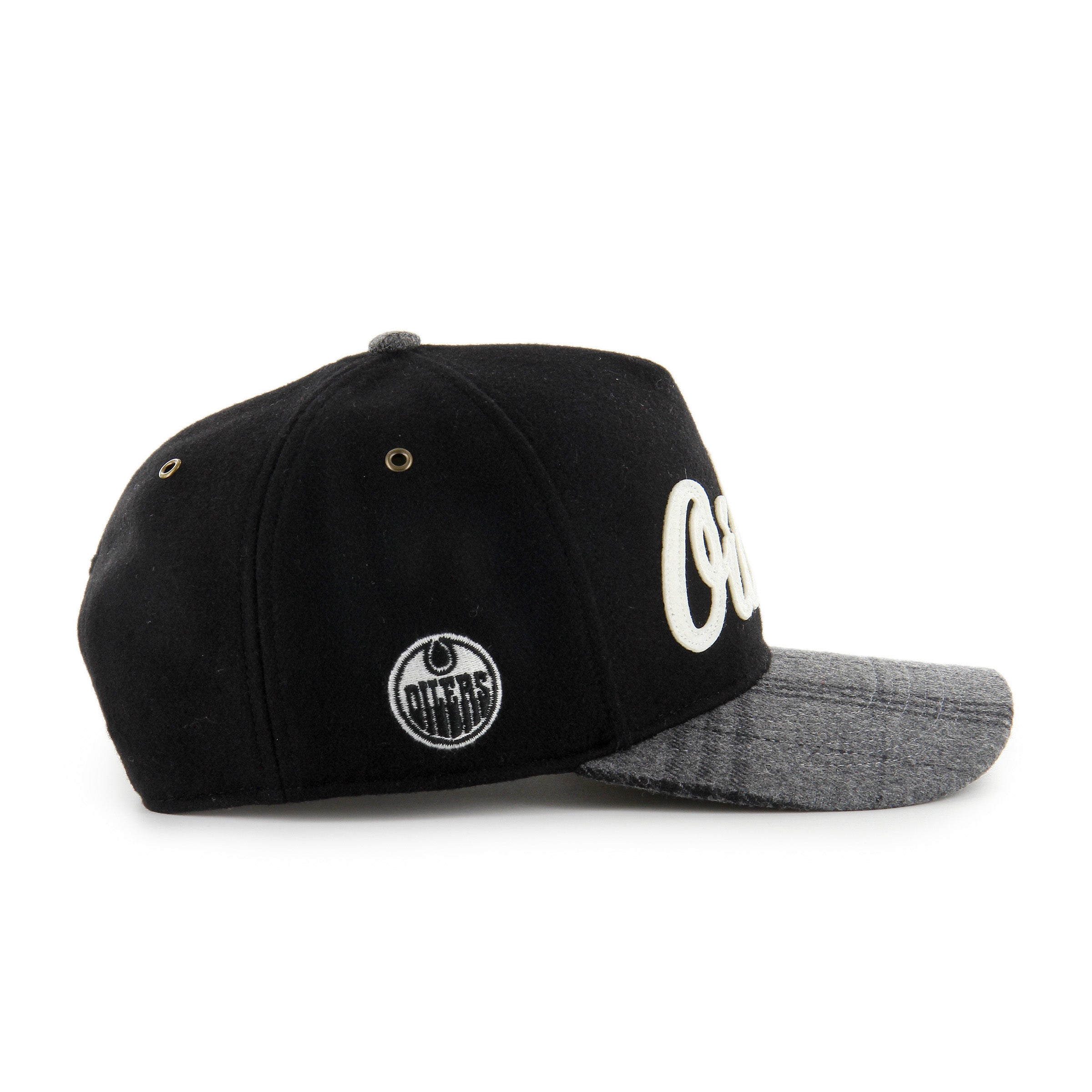 Edmonton Oilers NHL 47 Brand Men's Black Windowpane Plaid Hitch Snapback Hat