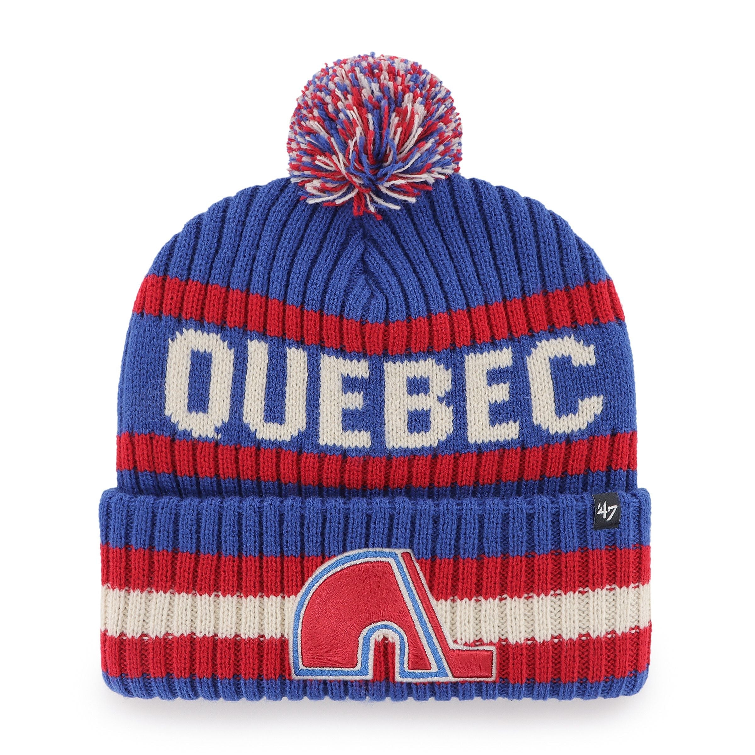 Quebec Nordiques NHL 47 Brand Men's Royal Blue/Red Bering Cuff Pom Knit