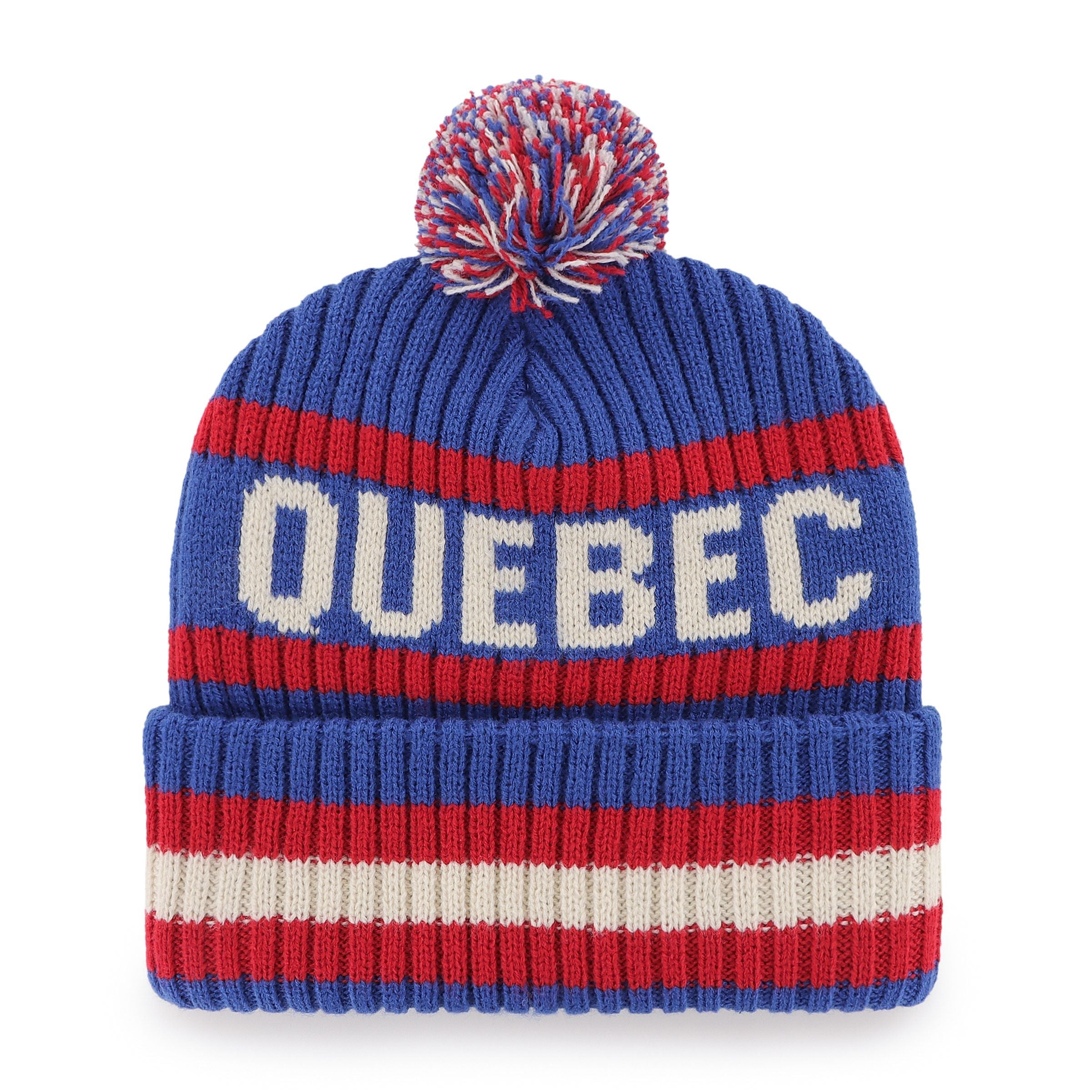 Quebec Nordiques NHL 47 Brand Men's Royal Blue/Red Bering Cuff Pom Knit