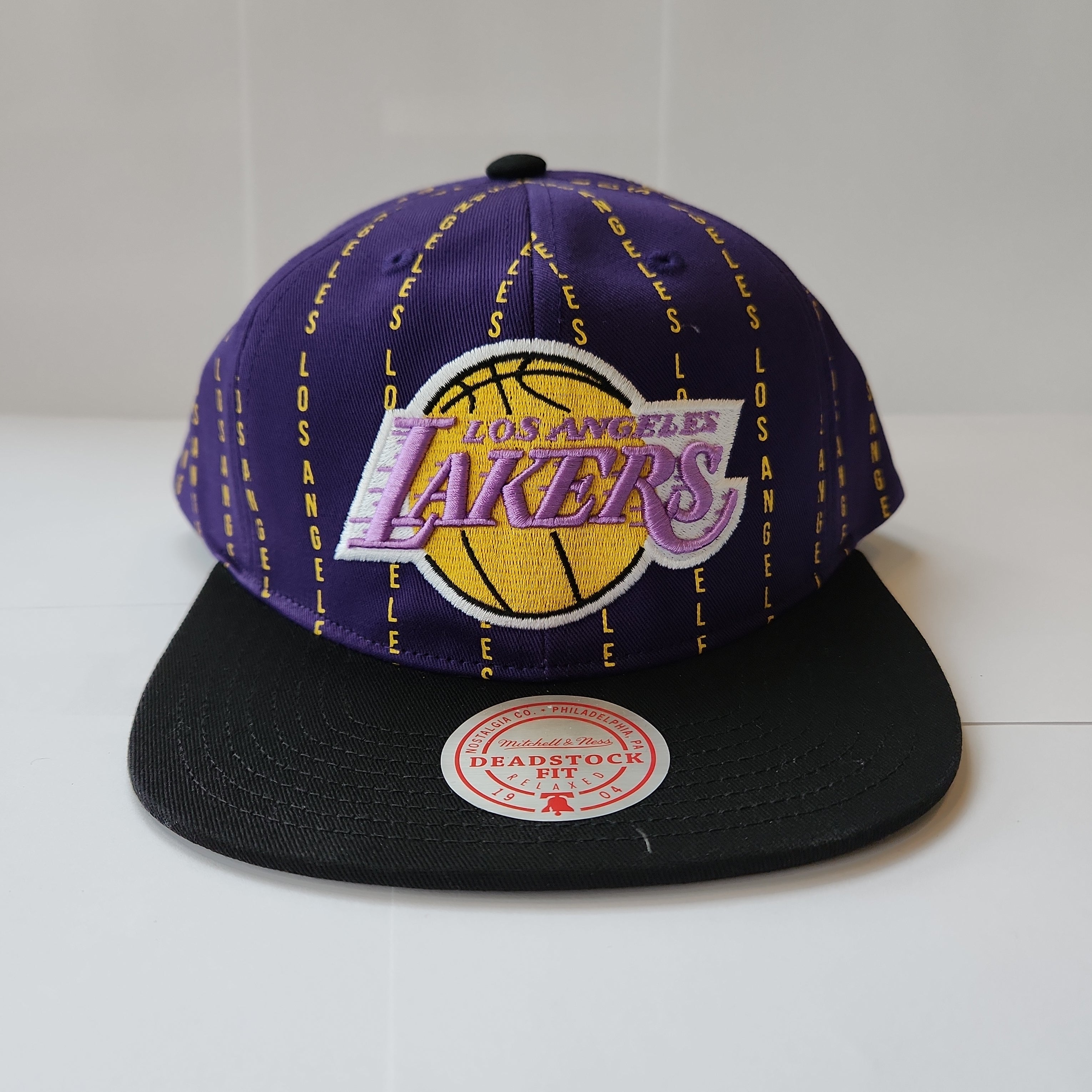 Los Angeles Lakers NBA Mitchell & Ness Men's Purple City Pinstripe Snapback