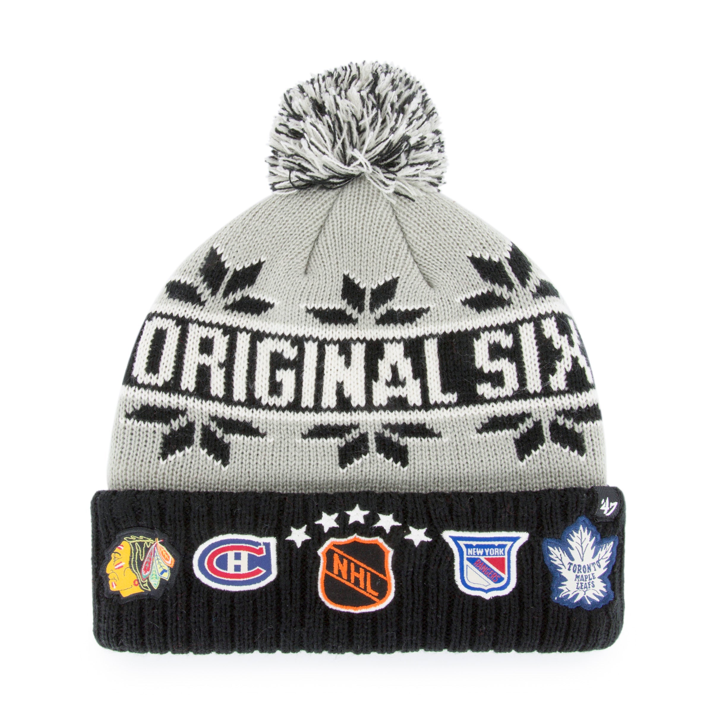 Bonnet en tricot à pompon gris pour hommes de la marque Original Six NHL 47